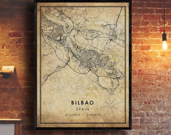 Bilbao Vintage Map Print | Bilbao Map | Spain Map Art | Bilbao City Road Map Poster | Vintage Gift Map