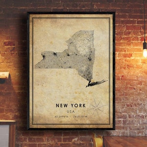 New York State Vintage Map Print | New York Map | New York Map Art | New York City Road Map Poster | Vintage Gift Map