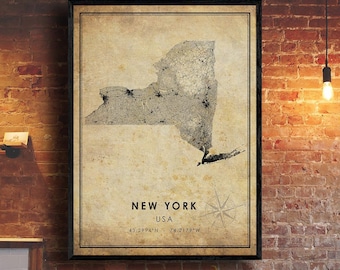 New York State Vintage Map Print | New York Map | New York Map Art | New York City Road Map Poster | Vintage Gift Map
