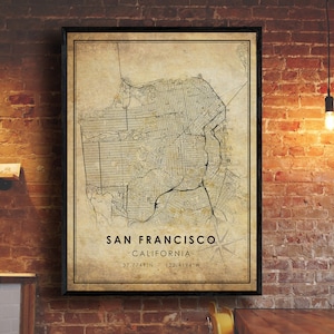 San Francisco Vintage Map Print | San Francisco Map | California Map Art | San Francisco City Road Map Poster