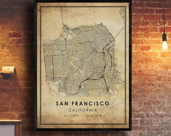 San Francisco Vintage Map Print | San Francisco Map | California Map Art | San Francisco City Road Map Poster