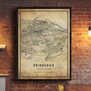 Impression de carte vintage d’Édimbourg | Carte d'Édimbourg | Art de la carte de l’Écosse | Affiche de la carte routière de la ville d’Édimbourg | carte cadeau vintage