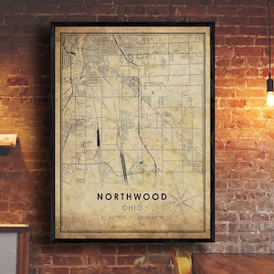 Northwood Vintage Map Print | Northwood Map | Ohio Map Art | Northwood City Road Map Poster | Vintage