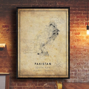Pakistan Map Print | Pakistan Map | Asia Map Art | Pakistan City Road Map Poster | Vintage Gift Map
