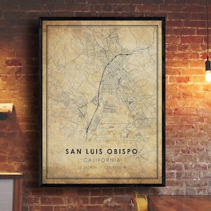 Impression de carte vintage de San Luis Obispo | Carte de San Luis Obispo | Californie Carte Art | Affiche de carte routière de la ville de San Luis Obispo | carte cadeau vintage