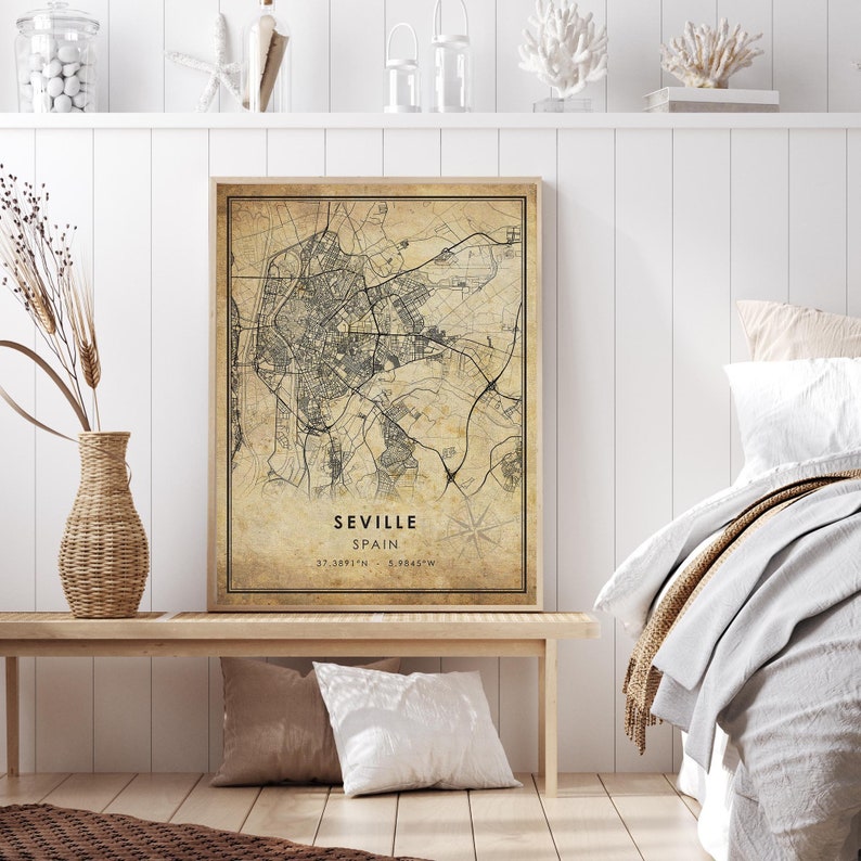 Seville Vintage Map Print | Seville Spain Map | Seville City Road Map Poster Canvas image 5