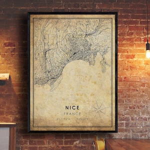 Belle impression de carte vintage | Nice France Carte Art | Affiche de la carte routière de la ville de Nice | carte cadeau vintage