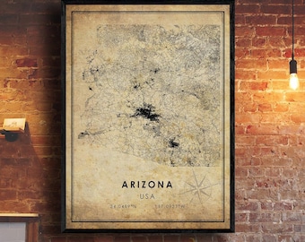 Arizona Map Print | Arizona Map | USA Map Art | Arizona City Road Map Poster | Vintage Gift Map