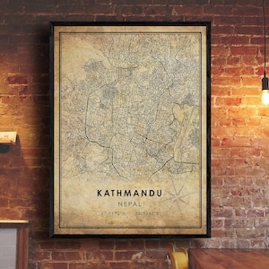Kathmandu Map Print | Kathmandu Map | Nepal Map Art | Kathmandu City Road Map Poster | Vintage Gift Map