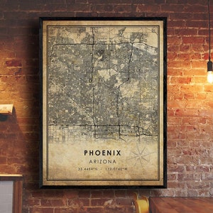 Phoenix Vintage Map Print | Phoenix Map | Arizona Map Art | Phoenix City Road Map Poster | Vintage Gift Map