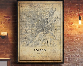 Toledo Map Print | Toledo Map | Ohio Map Art | Toledo City Road Map Poster | Vintage Gift Map
