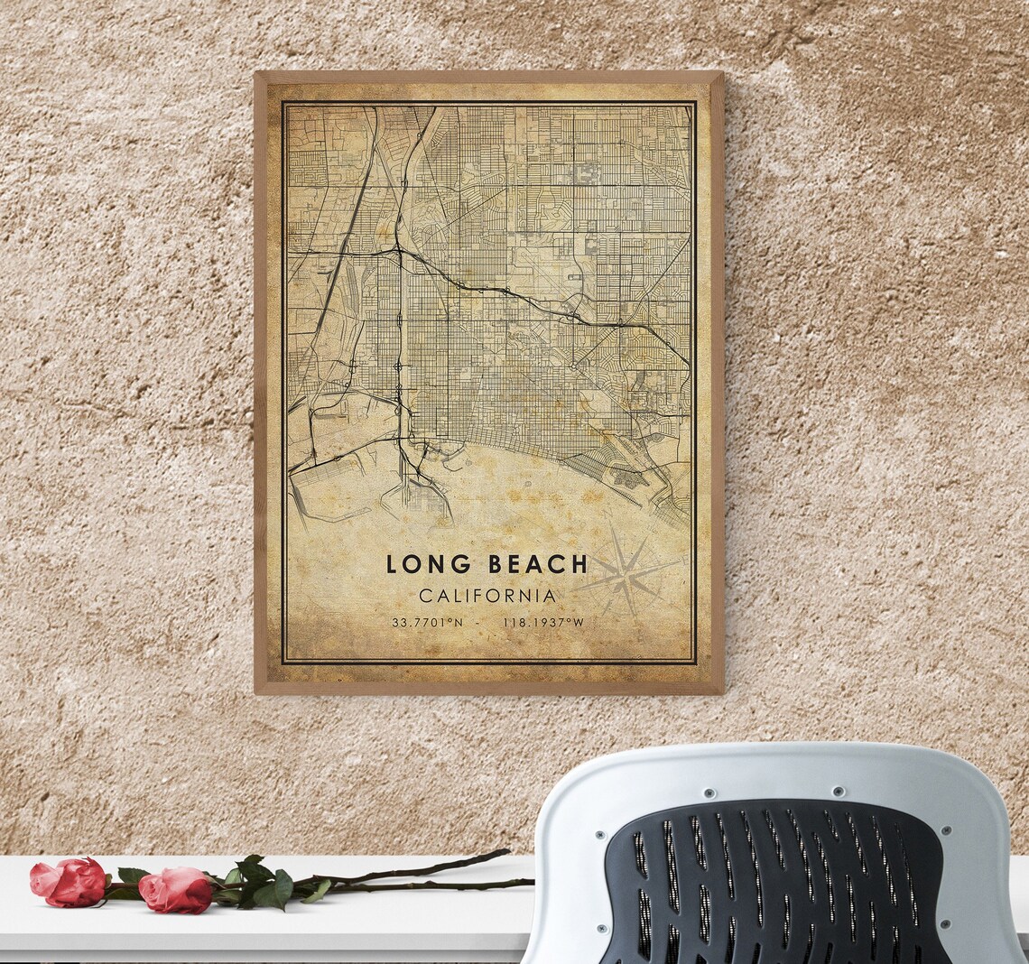 Long Beach Vintage Map Print Long Beach Map California Map Etsy