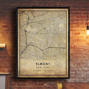 Elmont Vintage Map Print | Elmont  Map | New York Map Art | Elmont City Road Map Poster | Vintage Gift Map