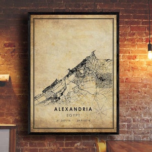 Alexandria Vintage Map Print | Alexandria Map | Egypt Map Art | Alexandria City Road Map Poster | Vintage Gift Map