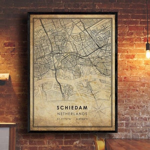 Schiedam vintage Carte Imprimer | Carte de Schiedam | Pays-Bas Carte Art | Affiche de la carte routière de la ville de Schiedam | carte cadeau vintage