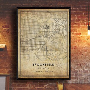 Impression de carte vintage de Brookfield | Carte de Brookfield | Art de la carte de l'Illinois | Affiche de la carte routière de la ville de Brookfield | carte cadeau vintage