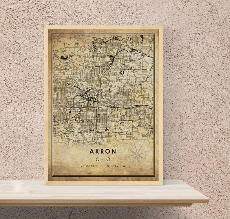 Akron Vintage Map Print Akron Map Ohio Map Art Akron | Etsy