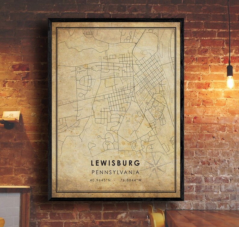Lewisburg Vintage Map Print Lewisburg Pennsylvania Map Art Etsy