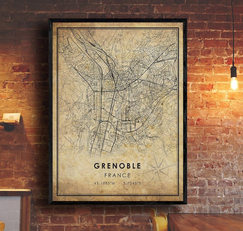 Grenoble Map Print Grenoble Map France Map Art Grenoble - Etsy