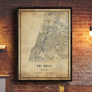 Tel Aviv Map Print | Tel Aviv Map | Israel Map Art | Tel Aviv City Road Map Poster | Vintage Gift Map