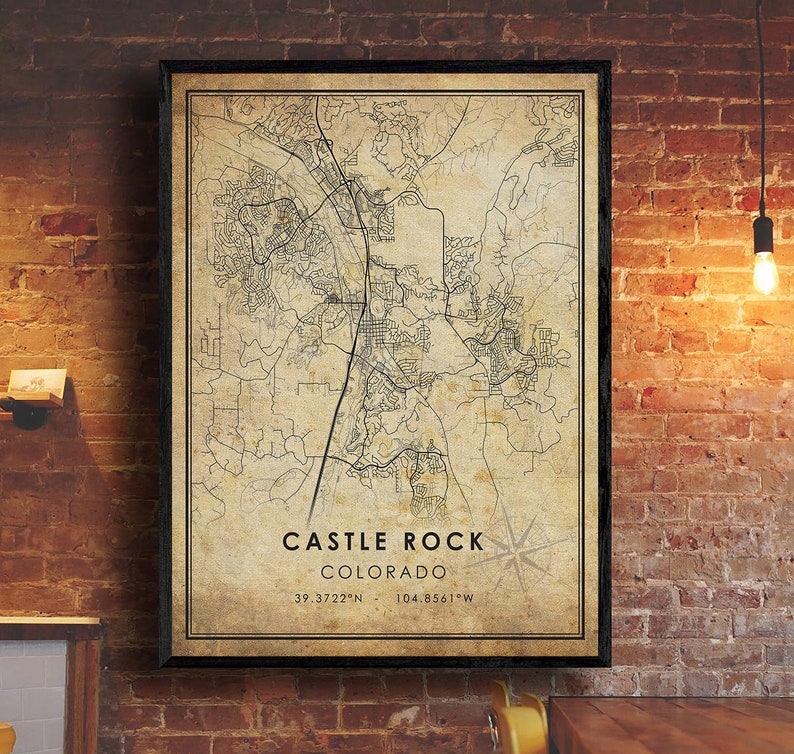 Castle Rock Vintage Map Print Castle Rock Map Colorado Map Art Castle