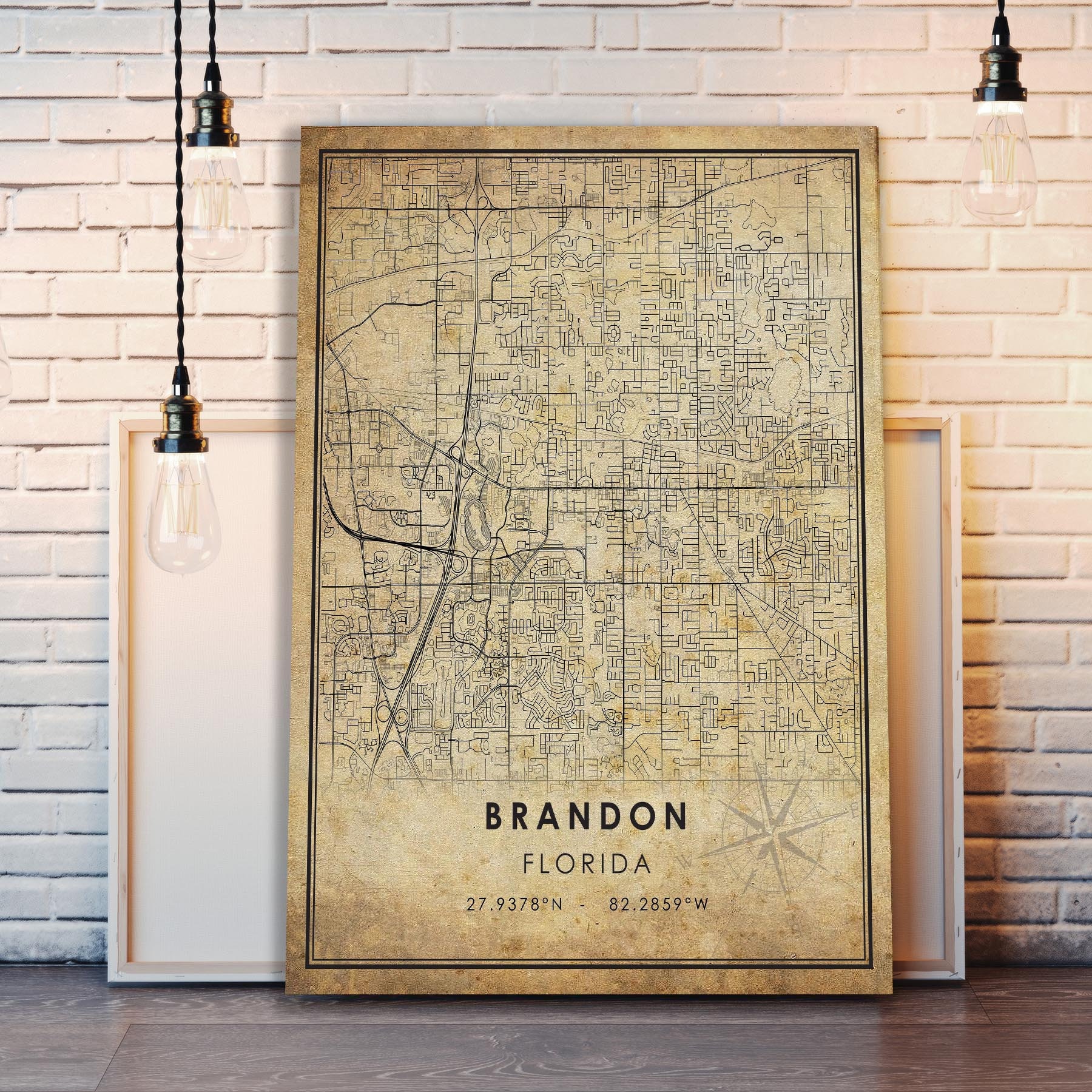Brandon Vintage Map Print | Brandon Map | Florida Map Art | Brandon City  Road Map Poster | Vintage Gift Map - Etsy, image size:1800x1800