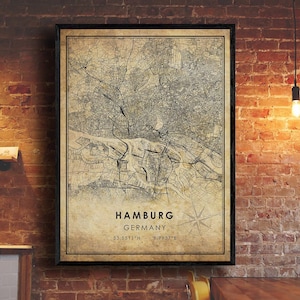 Hamburg Vintage Map Print | Hamburg Map | Germany Map Art | Hamburg City Road Map Poster | Vintage Gift Map