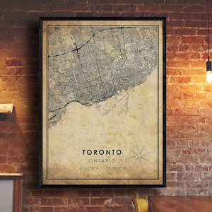 Impression de carte vintage de Toronto | Carte de Toronto | Art cartographique de l’Ontario | Affiche de la carte routière de la ville de Toronto | carte cadeau vintage