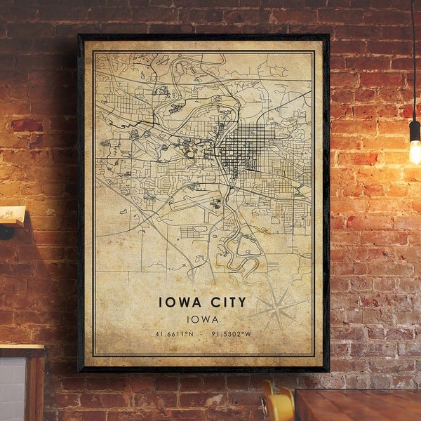 Iowa City Vintage Map Print | Iowa City Map | Iowa Map Art | Iowa City Road Map Poster | Vintage Gift Map