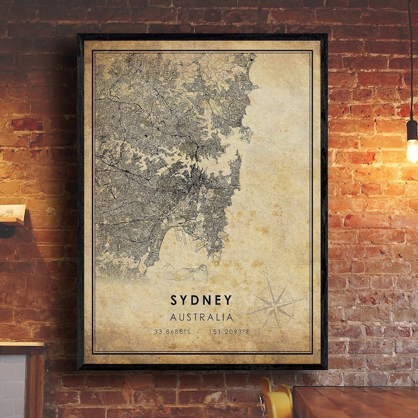 Sydney Vintage Map Print | Sydney Map | Australia Map Art | Sydney City Road Map Poster | Vintage Gift Map