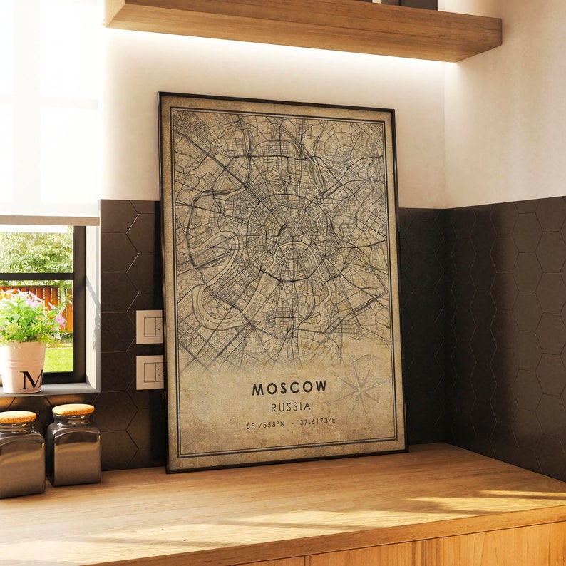 Moscow Vintage Map Print | Moscow Map | Russia Map Art | Moscow City ...