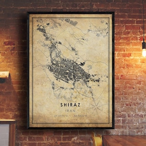 Shiraz Map Print | Shiraz Map | Iraq Map Art | Shiraz City Road Map Poster | Vintage Gift Map