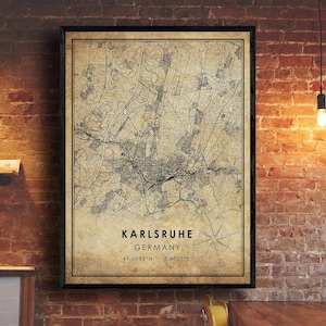 Karlsruhe Vintage Map Print | Karlsruhe Map | Germany Map Art | Karlsruhe City Road Map Poster | Vintage Gift Map