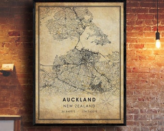 Auckland Vintage Map Print | Auckland Map | New Zealand Map Art | Auckland City Road Map Poster | Vintage Gift Map