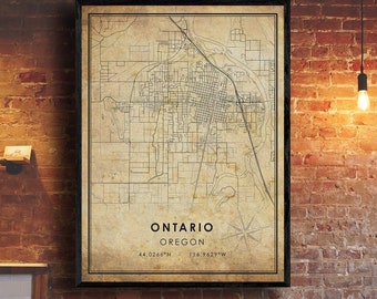 Ontario Vintage Map Print | Ontario Map | Oregon Map Art | Ontario Oregon City Road Map Poster | Vintage Gift Map