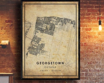 Georgetown Map Print | Georgetown Map | Guyana Map Art | Georgetown City Road Map Poster | Vintage Gift Map