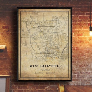 West Lafayette Map Print | West Lafayette Map | Indiana Map Art | West Lafayette City Road Map Poster | Vintage Gift Map