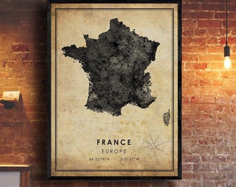 France Map Print | France Map | France Map Art | France City Road Map Poster | Vintage Gift Map