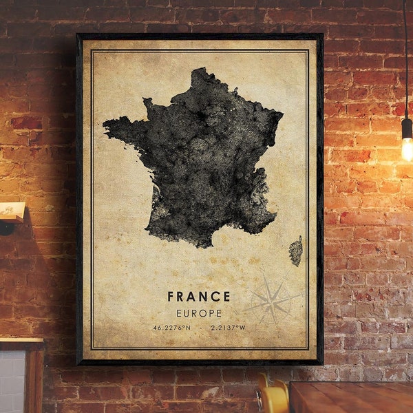 France Map Print | France Map | France Map Art | France City Road Map Poster | Vintage Gift Map