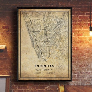 Encinitas Map Print | Encinitas Map | California Map Art | Encinitas City Road Map Poster | Vintage Gift Map