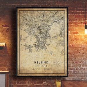 Impression de carte vintage d’Helsinki | Carte d'Helsinki | Art cartographique scandinave | Affiche de la carte routière de la ville d’Helsinki | carte cadeau vintage