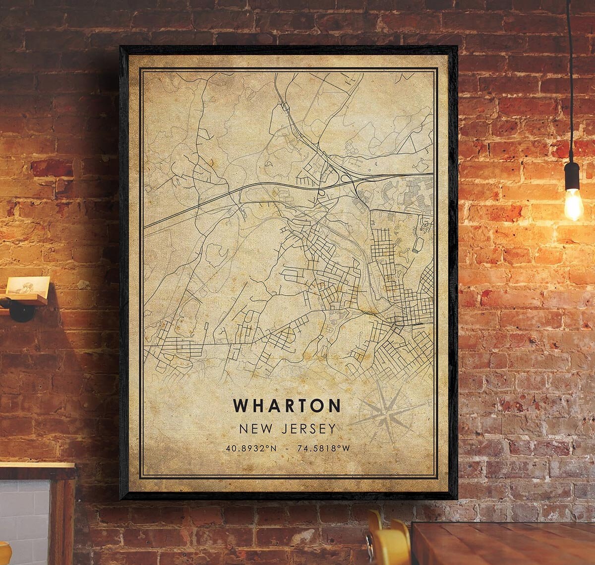 Wharton Map Print Wharton Map New Jersey Map Art Wharton Etsy