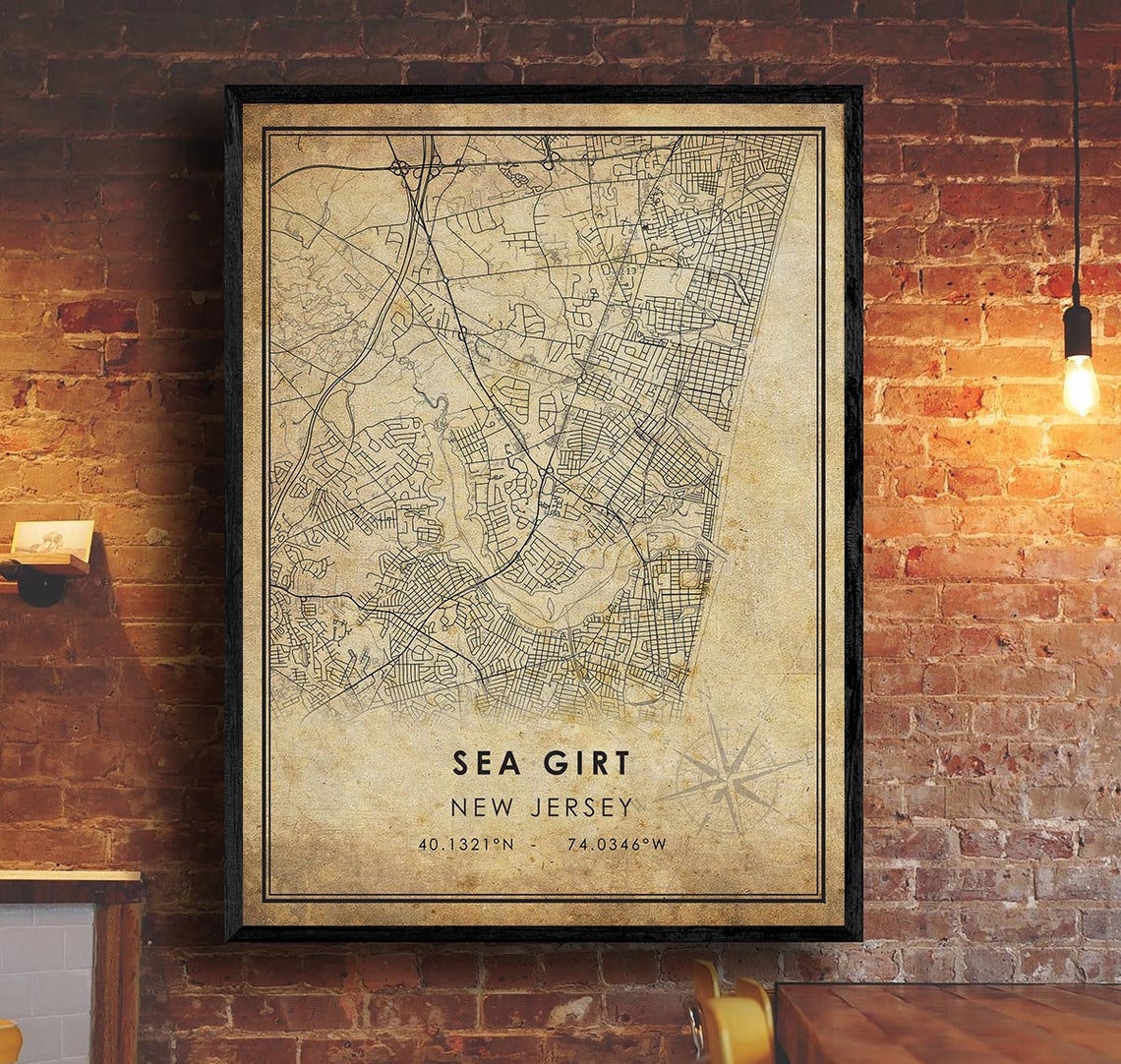 Sea Girt Map Print / Sea Girt Map / New Jersey Map Art / Sea Etsy