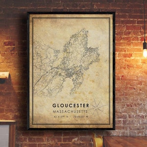 Gloucester Vintage Map Print | Gloucester Map | Massachusetts Map Art | Gloucester City Road Map Poster | Vintage Gift Map