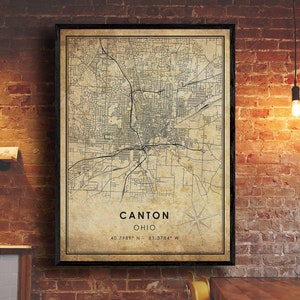 Canton Vintage Map Print | Canton Map | Ohio Map Art | Canton City Road Map Poster | Vintage