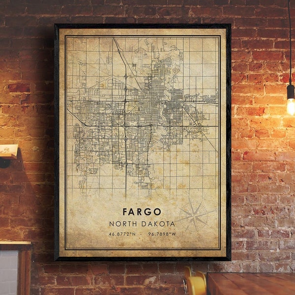 Fargo Vintage Map Print | Fargo Map | North Dakota Map Art | Fargo City Road Map Poster | Vintage Gift Map