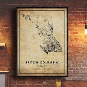 British Columbia Vintage Map Print | British Columbia Map | British Columbia Map Art | British Columbia Road Map Poster | Vintage Gift Map