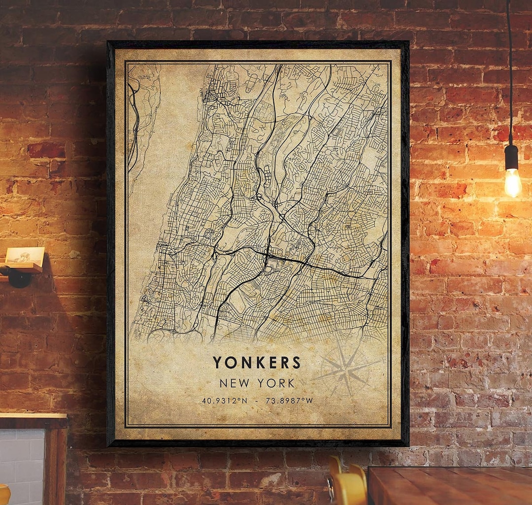 Yonkers Vintage Map Print Yonkers Map New York Map Art Etsy