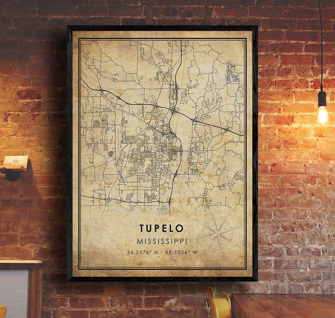Tupelo Map Print | Tupelo Map | Mississippi Map Art | Tupelo City Road ...