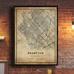 Brampton Vintage Map Print | Brampton Map | Ontario Map Art | Brampton City Road Map Poster | Vintage Gift Map